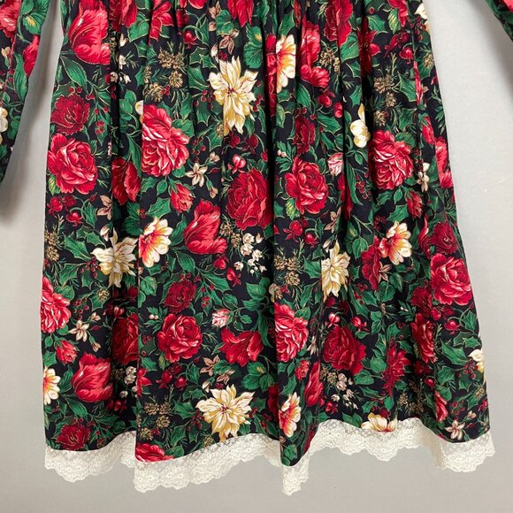 Vintage Christmas Dress Girl Child Lace Floral Long Sleeve Holiday Size 6X Kid - Picture 6 of 13